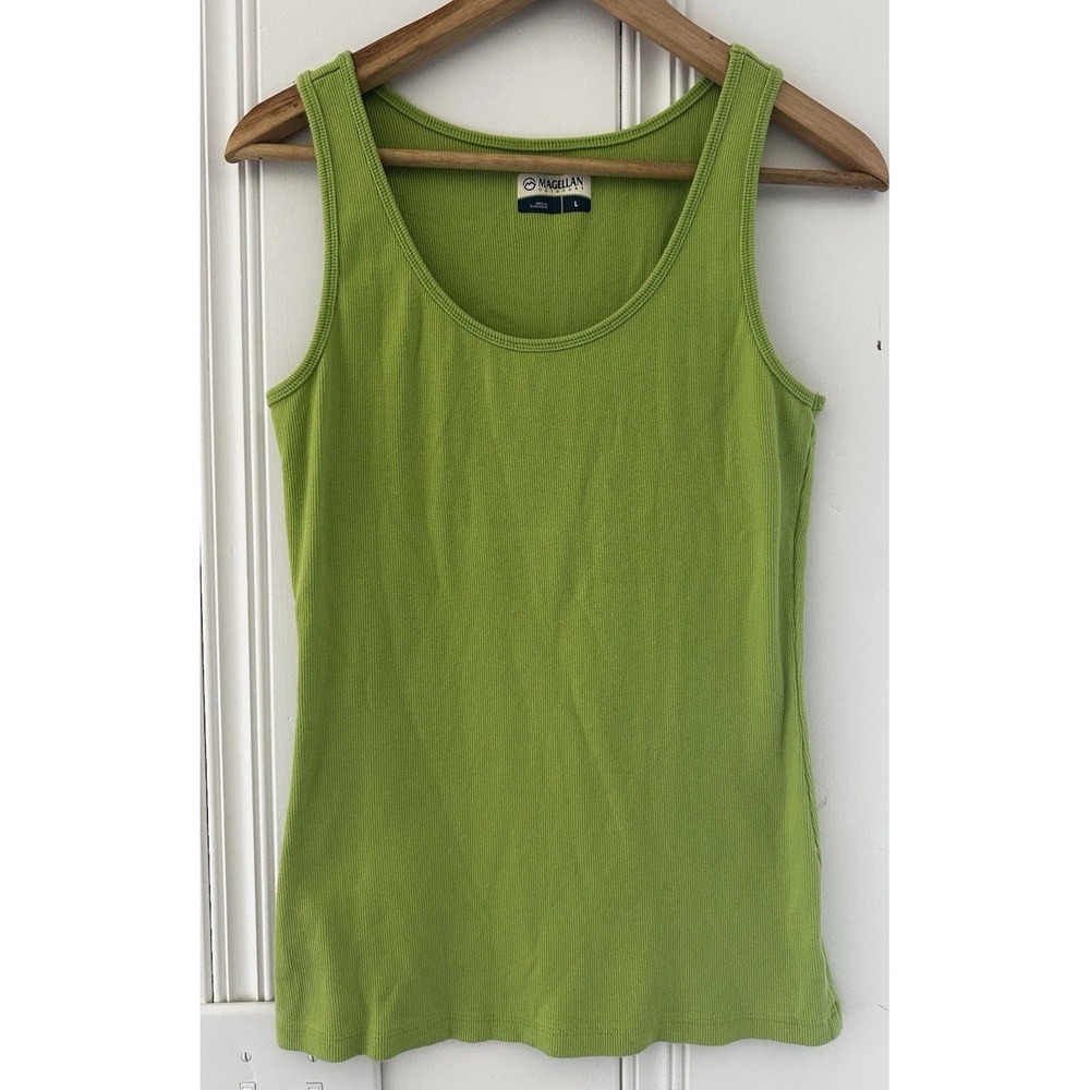 Green Ribbed Tank Top Womens Large Stretch Fitted Casual Summer Basic
